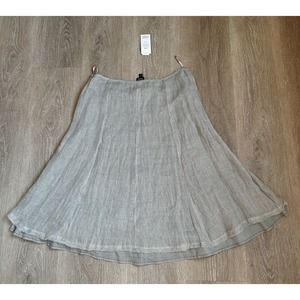 NWT EILEEN FISHER Organic Linen Gathered Skirt Womens Size L Natural Color BOHO